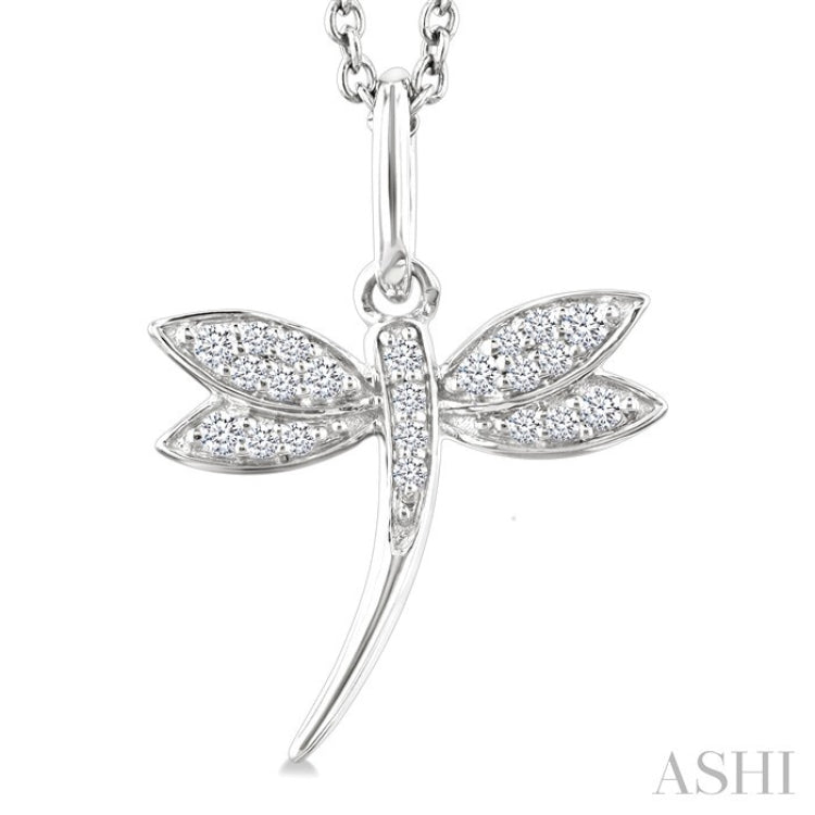 1/10 Ctw Petite Dragonfly Round Cut Diamond Fashion Pendant With Chain in 10K White Gold