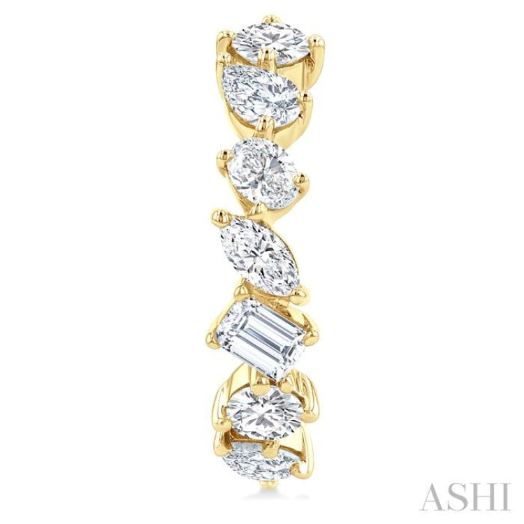 1 1/2 Ctw Scatter Mixed Diamond Cut Fashion Half Hoop Earring in 14K Yellow Gold