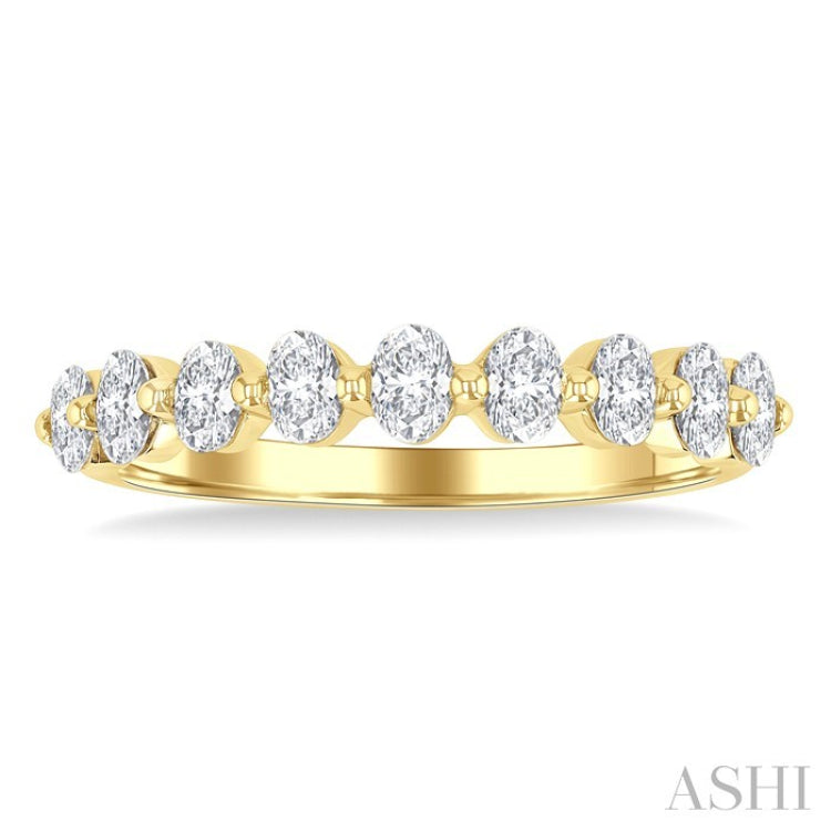 3/4 Ctw Half Eternity Oval Cut Diamond Fashion Band in 14K Yellow Gold