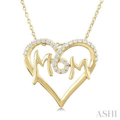 1/6 Ctw 'MOM' Heart Frame Round Cut Diamond Fashion Pendant With Chain in 10K Yellow Gold