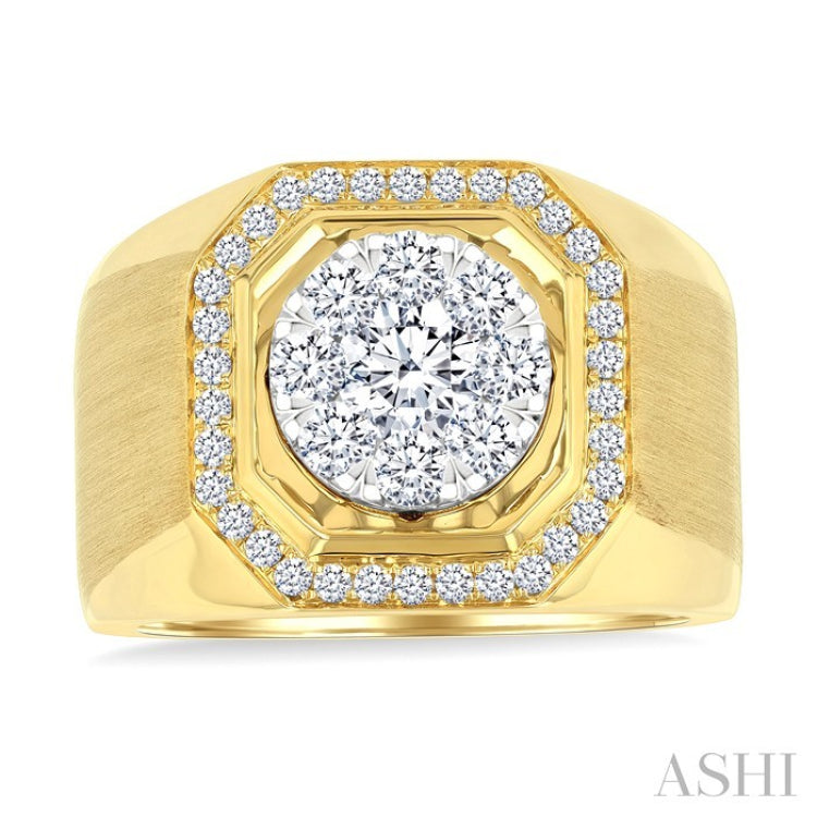 1 3/8 Ctw Octagonal Shape Lovebright Round Cut Diamond Men's Ring in 10K Yellow and White Gold