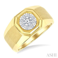 1/2 Ctw Octagonal Shape Lovebright Round Cut Diamond Men's Ring in 10K Yellow and White Gold