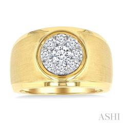 1 Ctw Circular Wide Shank Lovebright Round Cut Diamond Men's Ring in 10K Yellow and White Gold