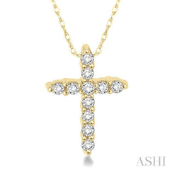 1/20 Ctw Round Cut Diamond Cross Petite Pendant in 14K Yellow Gold with Chain
