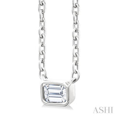 1/6 Ctw Petite East-West Bezel Set Emerald Cut Diamond Fashion Pendant With Chain in 10K White Gold