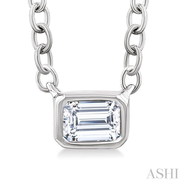 1/6 Ctw Petite East-West Bezel Set Emerald Cut Diamond Fashion Pendant With Chain in 10K White Gold