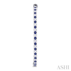 1.6 MM Round Cut Sapphire and 1 Ctw Round Cut Diamond Precious Inside-Out Alternating Hoop Earrings in 14K White Gold