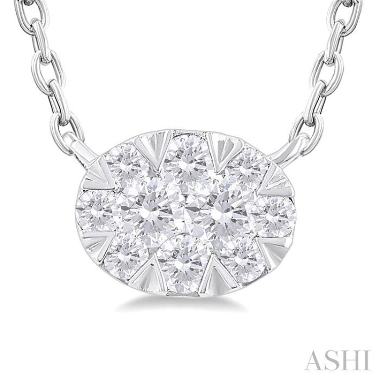 1/10 Ctw Lovebright Petite East-West Set Oval Shape Round Cut Diamond Fashion Pendant With Chain in 10K Yellow and White Gold