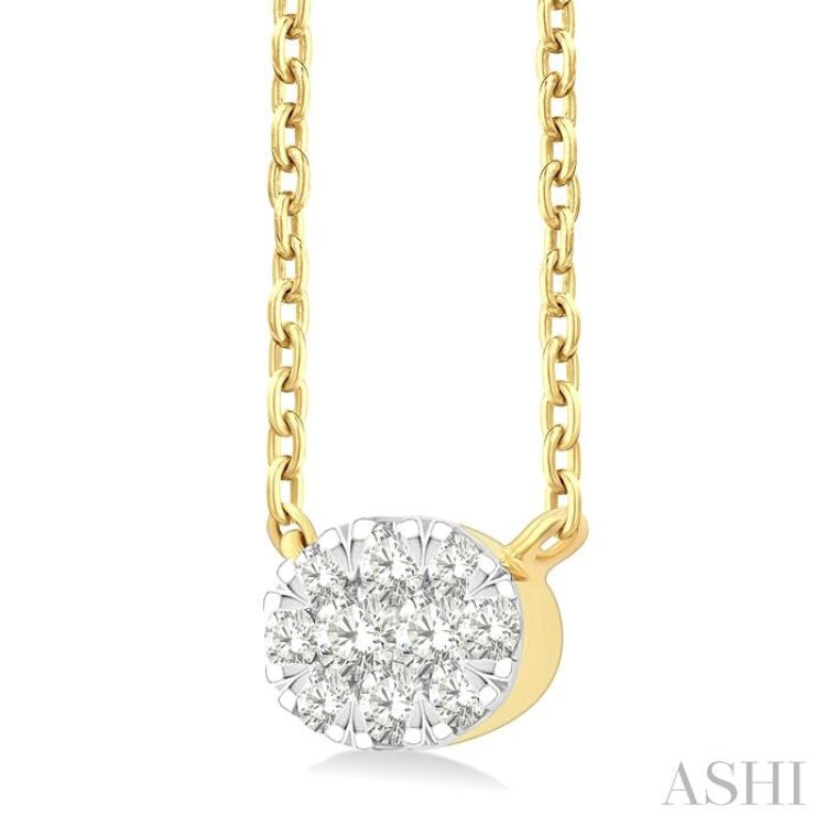 1/10 Ctw Lovebright Petite East-West Set Oval Shape Round Cut Diamond Fashion Pendant With Chain in 10K Yellow Gold