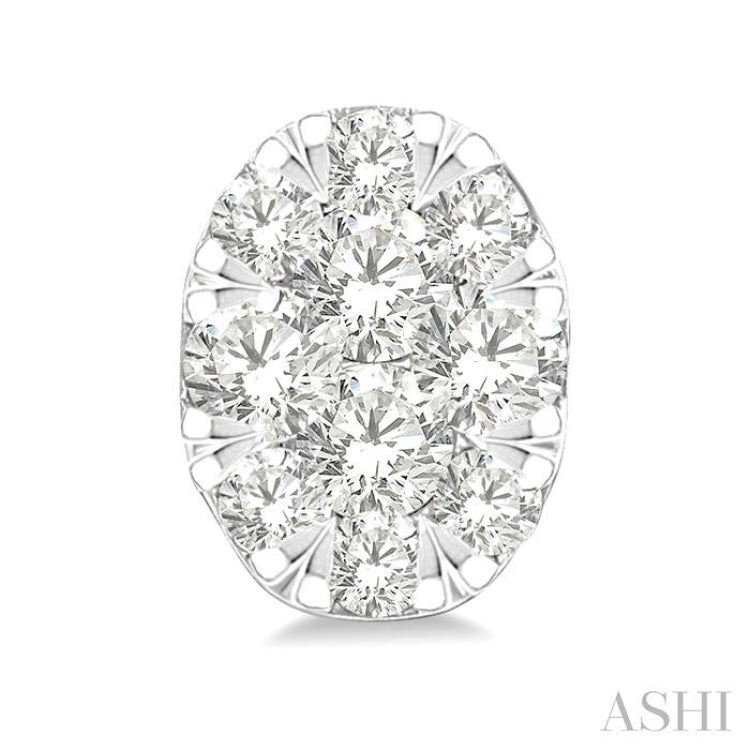 1/6 Ctw Lovebright Petite Oval Shape Round Cut Diamond Fashion Stud Earring in 10K White Gold