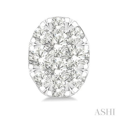 1/6 Ctw Lovebright Petite Oval Shape Round Cut Diamond Fashion Stud Earring in 10K White Gold