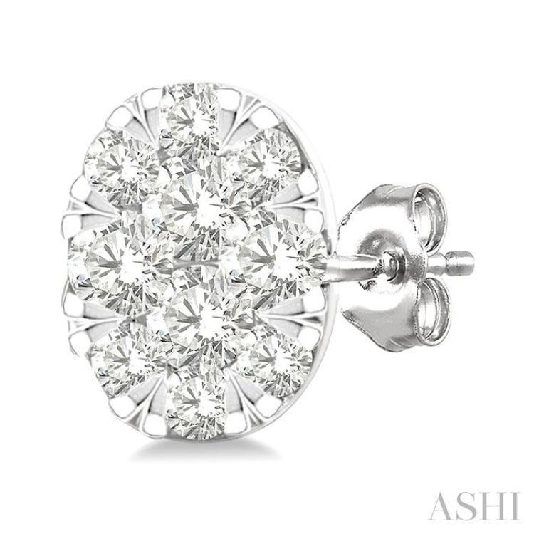 1/6 Ctw Lovebright Petite Oval Shape Round Cut Diamond Fashion Stud Earring in 10K White Gold