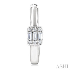 1/10 Ctw Petite Rectangular Center Fusion Baguette and Round Cut Diamond Fashion Huggies in 10K White Gold