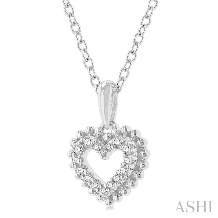 1/10 Ctw Petite Heart Round Cut Diamond Fashion Pendant With Chain in 10K White Gold