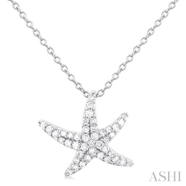 1/5 Ctw Petite Starfish Round Cut Diamond Fashion Pendant With Chain in 10K White Gold