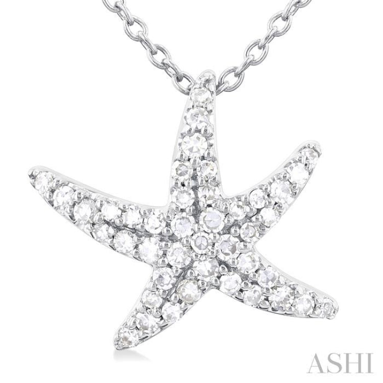 1/5 Ctw Petite Starfish Round Cut Diamond Fashion Pendant With Chain in 10K White Gold