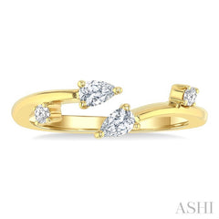 1/4 Ctw Open Bypass Pear and Round Cut Diamond Fashion Ring in 14K Yellow Gold