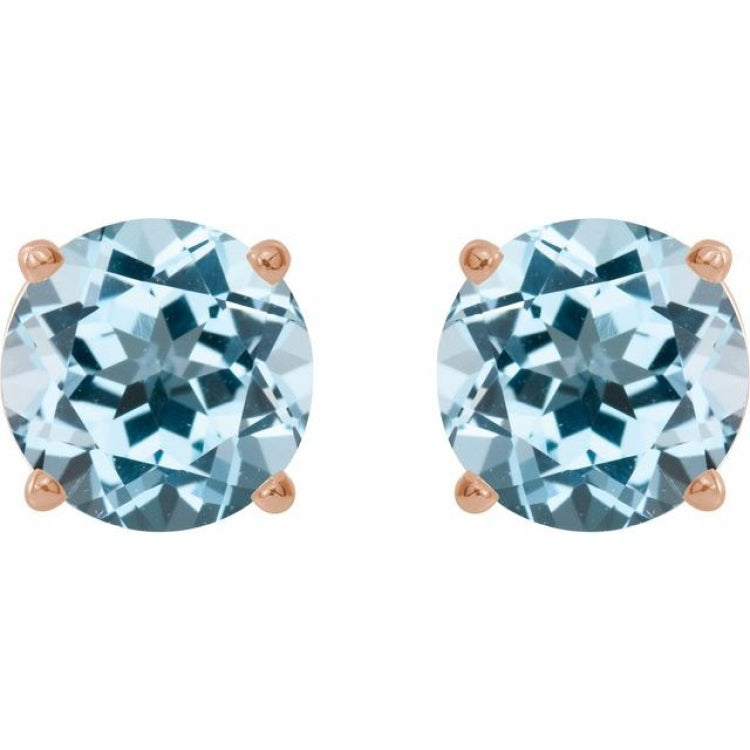 14K Rose Gold 7 mm Natural Sky Blue Topaz Earrings