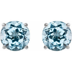 14K White Gold 8 mm Natural Sky Blue Topaz Earrings