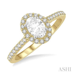 1/3 Ctw Oval Shape Semi-Mount Diamond Engagement Ring in 14K Yellow and White Gold
