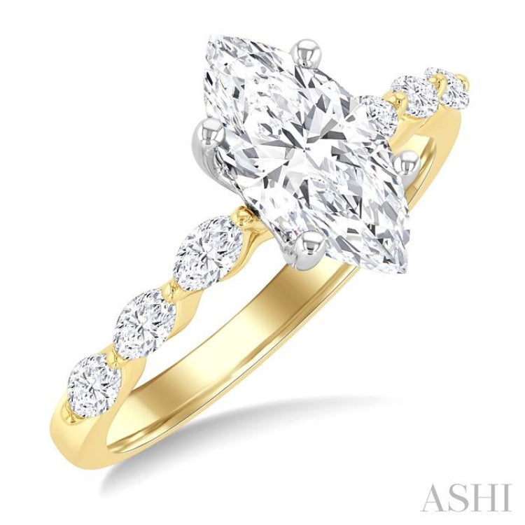 3/8 Ctw Marquise Cut Diamond Semi-Mount Engagement Ring in 14K Yellow and White Gold