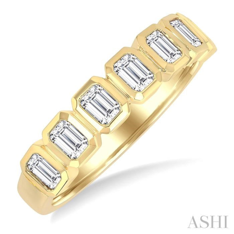 1 Ctw 7-Stone Bezel Set Emerald Cut Diamond Fashion Band in 14K Yellow Gold