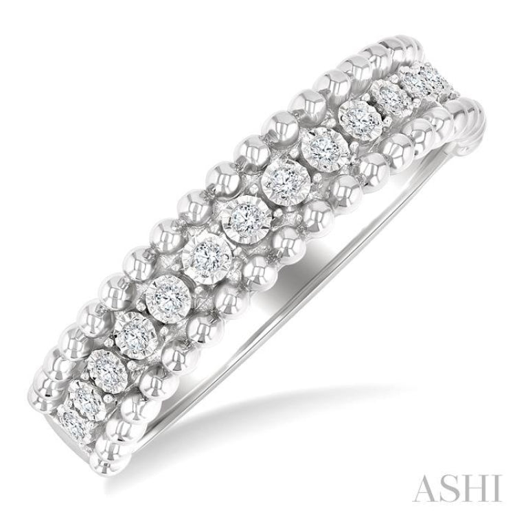 1/10 Ctw Round Cut Diamond Bold Bead Design Fashion Band in Sterling Silver