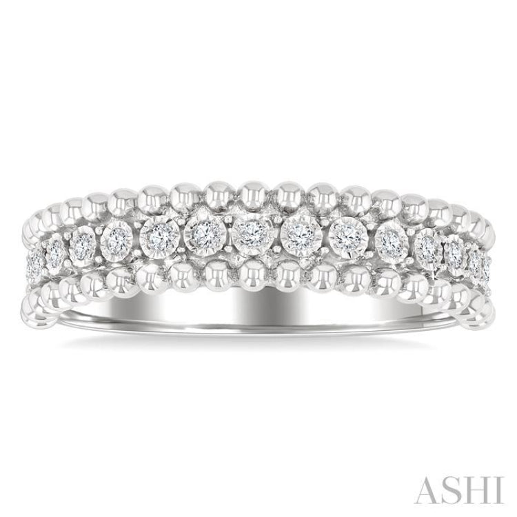 1/10 Ctw Round Cut Diamond Bold Bead Design Fashion Band in Sterling Silver