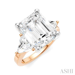1 1/10 Ctw Emerald Shape Trillion and Round Cut Diamond Semi-Mount Engagement Ring in 14K Rose and White Gold