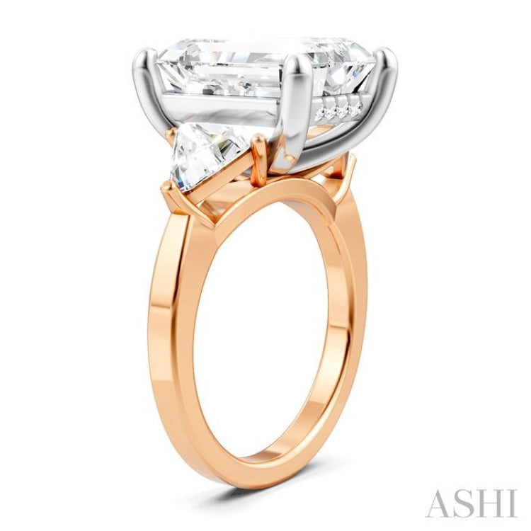 1 1/10 Ctw Emerald Shape Trillion and Round Cut Diamond Semi-Mount Engagement Ring in 14K Rose and White Gold