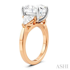 1 1/10 Ctw Oval Shape Trillion Cut & Round Cut Diamond Semi-Mount Engagement Ring in 14K Rose and White Gold