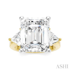 1 1/10 Ctw Emerald Shape Trillion and Round Cut Diamond Semi-Mount Engagement Ring in 14K Yellow and White Gold