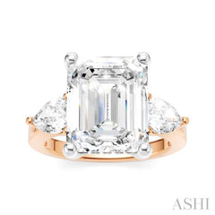 1 1/10 Ctw Tri-Mount Emerald Shape Center Pear and Round Cut Diamond Semi-Mount Engagement Ring in 14K Rose and White Gold