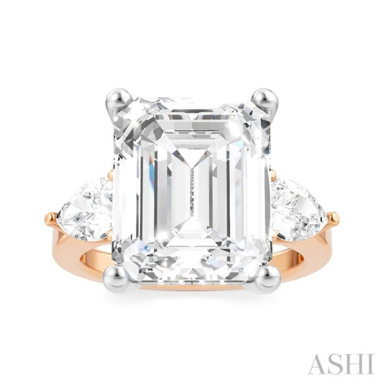 1 1/10 Ctw Tri-Mount Emerald Shape Center Pear and Round Cut Diamond Semi-Mount Engagement Ring in 14K Rose and White Gold
