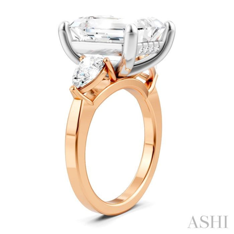 1 1/10 Ctw Tri-Mount Emerald Shape Center Pear and Round Cut Diamond Semi-Mount Engagement Ring in 14K Rose and White Gold