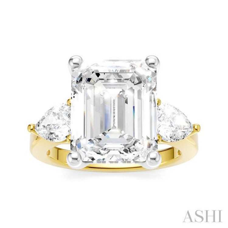 1 1/10 Ctw Tri-Mount Emerald Shape Center Pear and Round Cut Diamond Semi-Mount Engagement Ring in 14K Yellow and White Gold