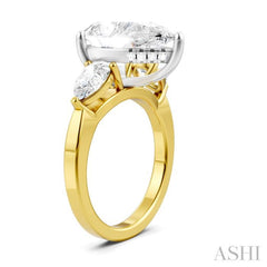 1 1/10 Ctw Tri-Mount Centerpiece Pear and Round Cut Diamond Semi-Mount Engagement Ring in 14K Yellow and White Gold