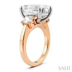 1 1/10 Ctw Tri-Mount Emerald Shape Center Round Cut Diamond Semi-Mount Engagement Ring in 14K Rose and White Gold