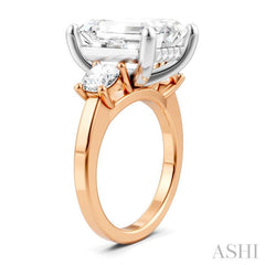 1 1/10 Ctw Tri-Mount Emerald Shape Center Round Cut Diamond Semi-Mount Engagement Ring in 14K Rose and White Gold