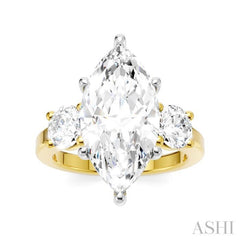 1 1/10 Ctw Tri-Mount Marquise Shape Center Round Cut Diamond Semi-Mount Engagement Ring in 14K Yellow and White Gold