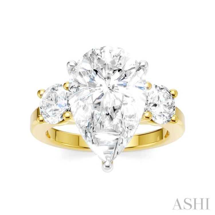 1 1/10 Ctw Tri-Mount Pear Shape Round Cut Diamond Semi-Mount Engagement Ring in 14K yellow and White Gold