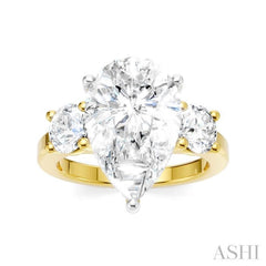 1 1/10 Ctw Tri-Mount Pear Shape Round Cut Diamond Semi-Mount Engagement Ring in 14K yellow and White Gold