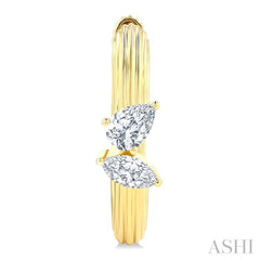 3/8 Ctw Marquise and Pear Cut Diamond Ribbed Hoop Fashion Earrings in 14K Yellow Gold