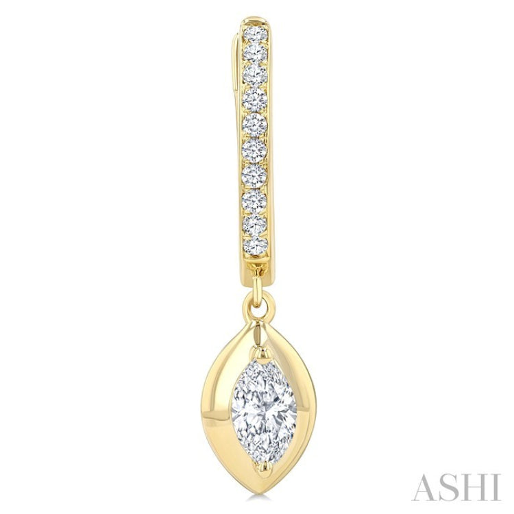 1/2 Ctw Marquise Shape Dome Round Cut Diamond Fashion Huggie Earrings in 14K Yellow Gold