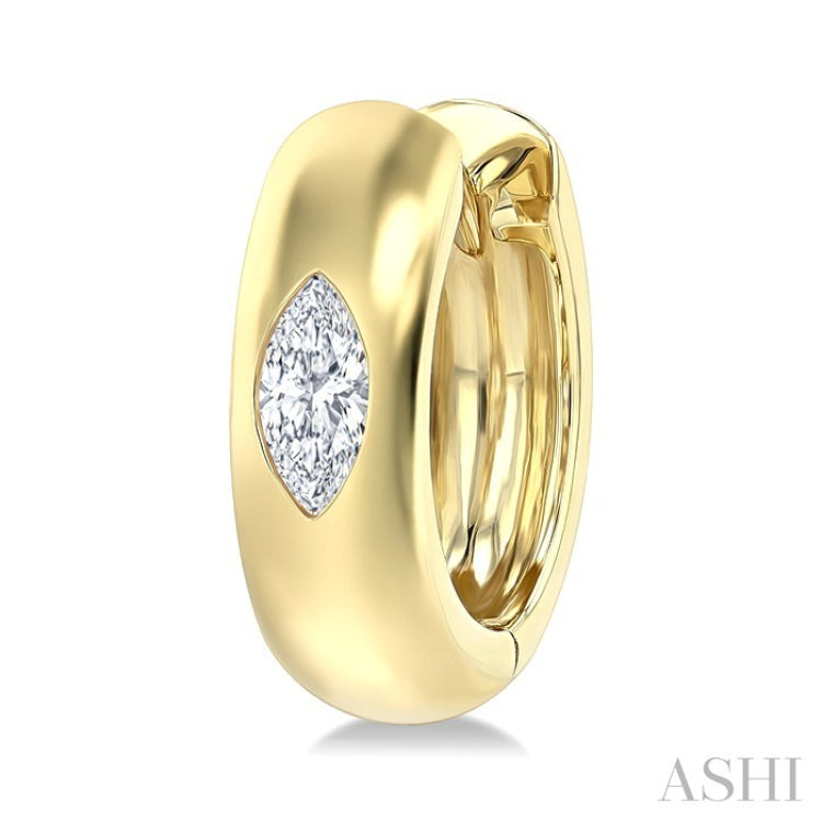 1/4 Ctw Bezel Set Marquise Cut Diamond Fashion Huggie Earrings in 14K Yellow Gold
