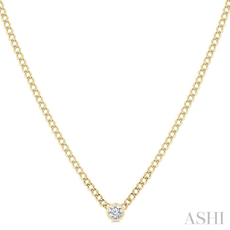 1/5 Ctw Bezel-Set Round Cut Diamond Curb Link Fashion Necklace in 14K Yellow Gold