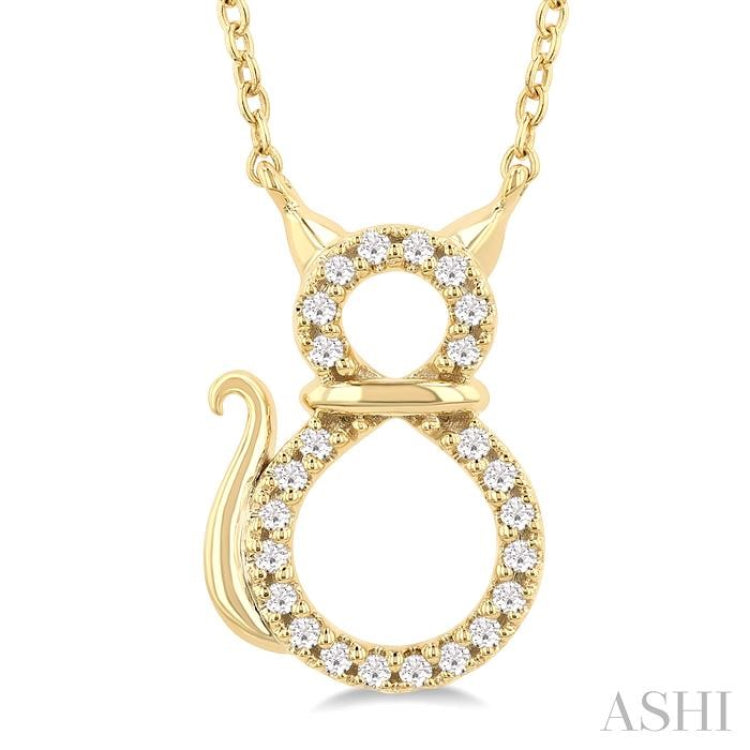 1/10 Ctw Cat Shape Petite Single Cut Diamond Fashion Pendant With Chain in 10K Yellow Gold