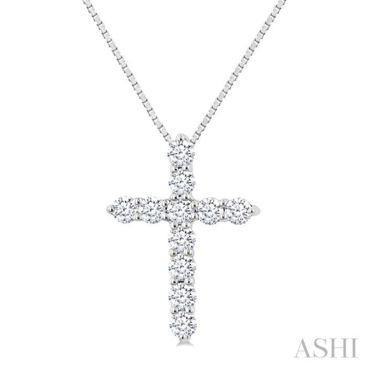 1/3 Ctw Round Cut Diamond Cross Pendant in 14K White Gold with Chain
