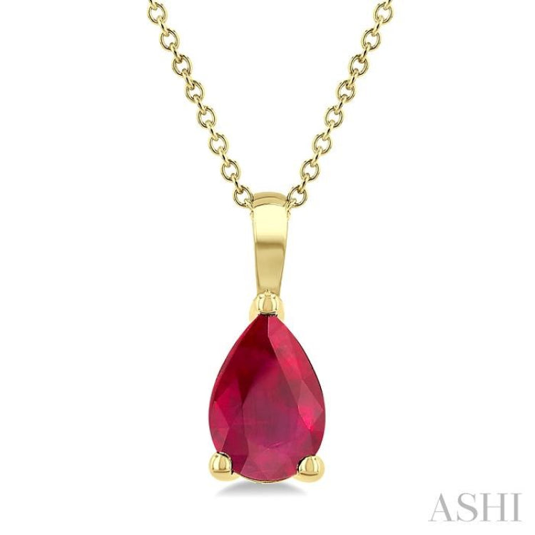 6X4 MM Pear Shape Ruby Precious Solitaire Pendant With Chain in 14K Yellow Gold