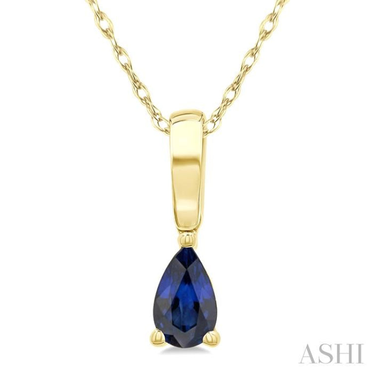 5X3 MM Pear Shape Sapphire Precious Solitaire Pendant With Chain in 14K Yellow Gold